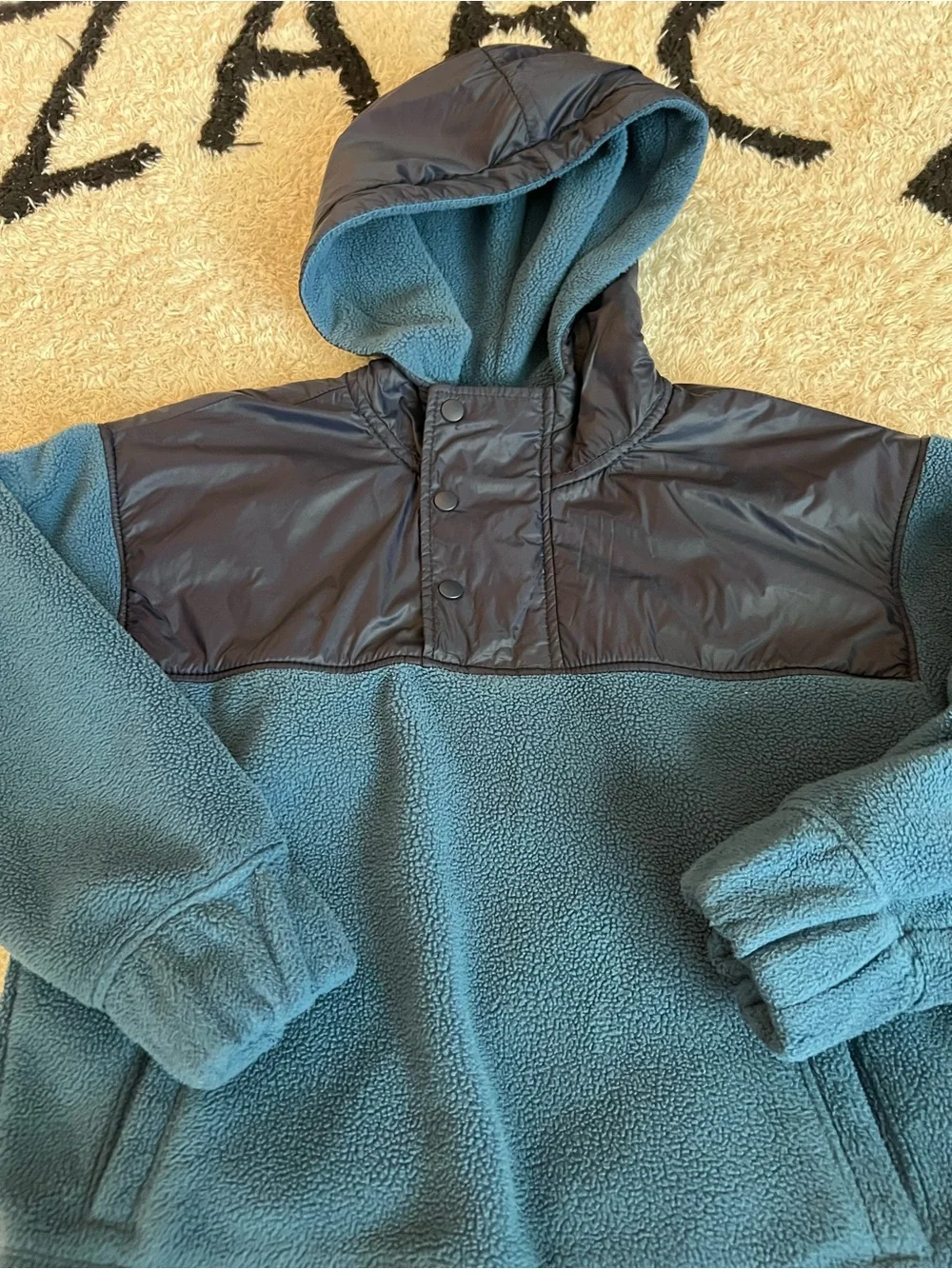 GAP Blue Hooded Fleece Pullover with Navy Yoke